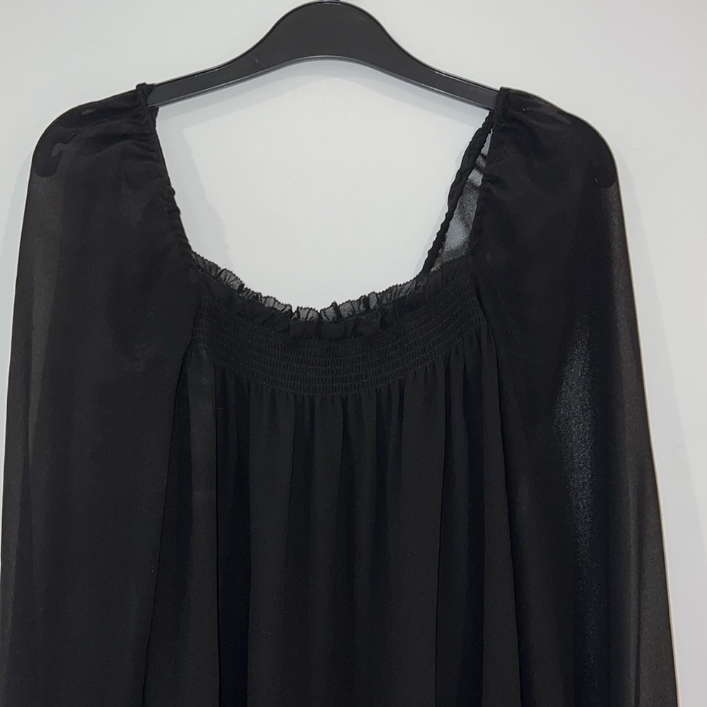 Aritzia Wilfred Alana chiffon babydoll Off the Shoulder little black dress Small - Picture 4 of 15